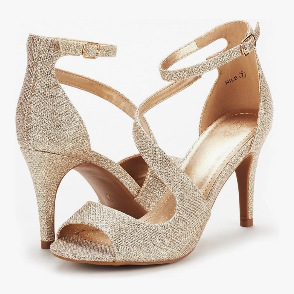 Dream Pairs Gold Glitter Strappy High Heel Sandals